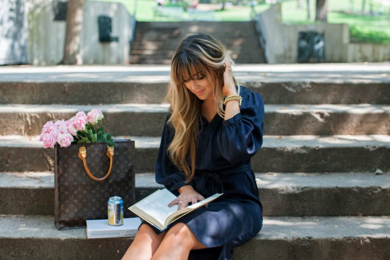 navy blue silk shirt dress