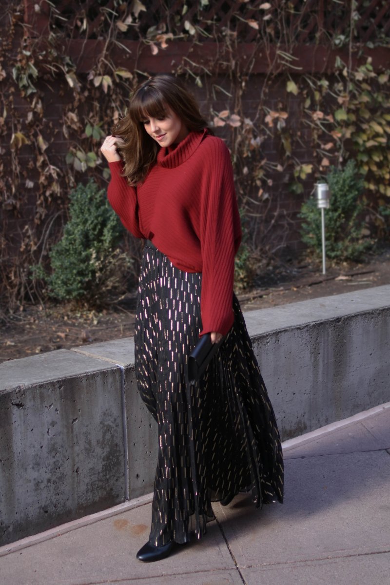 The Cashmere Gypsy Red Sweater Metallic Maxi Skirt 2786