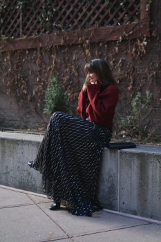 red sweater maxi skirt