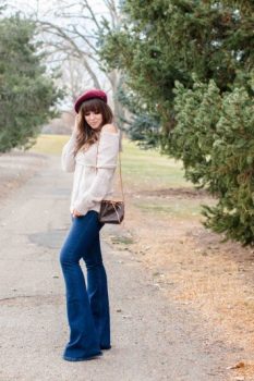 off the shoulder cream sweater